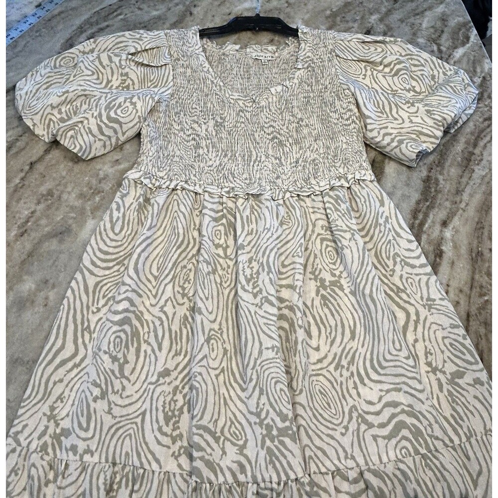Anthropologie Moon River Peasant Boho Smocked Puff Sleeve Ruffle Maxi Dress - M